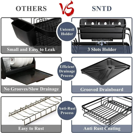 2 In Set Dish Drying Rack And Under Sink Organizer Rack, Large Dish Rack With Drainboard, 2 Tier Pull Out Cabinet Shelf For Kitchen Storage