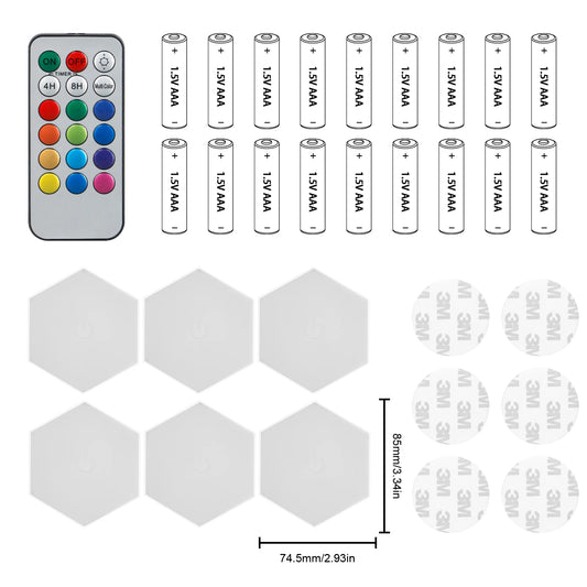 Remote control geometric hexagonal LED multi-color lights, living room, bedroom, study, DIY atmosphere decoration wall lights